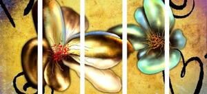 5-dílný obraz zajímavé vintage květiny - 100x50 cm