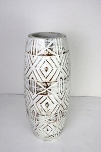 Váza bílá TIMOR, exotické dřevo, ruční práce, Indonésie