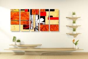 5-dílný obraz oranžová květinová abstrakce - 100x50 cm