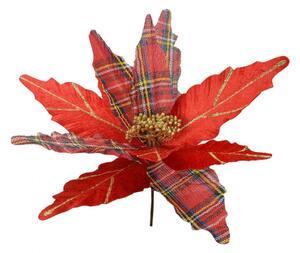 Červená kostkovaná umělá rostlina pryšec / vánoční hvězda Poinsettia – 39x24 cm