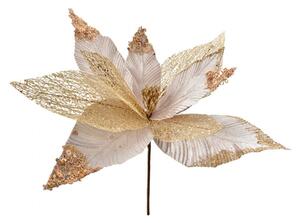 Bílo-zlatá umělá rostlina pryšec / vánoční hvězda Poinsettia – 44x37 cm