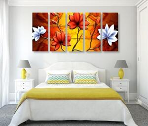 5-dílný obraz květiny v etno stylu - 100x50 cm