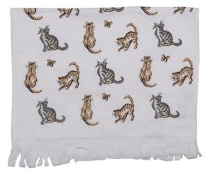 Bílý bavlněný ručník pro hosty s hnědými a šedými kočkami Kitty Cats – 40x66 cm