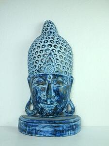 Socha Budha modrá, exotické dřevo, ruční práce 72 cm