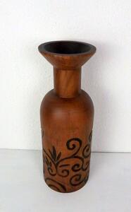 Váza BOTTLE hnědá, exotické dřevo, ruční práce, Thajsko, 35 cm