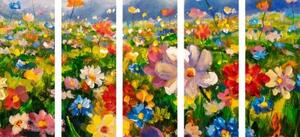 5-dílný obraz olejomalba luční květiny - 100x50 cm