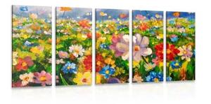5-dílný obraz olejomalba luční květiny - 100x50 cm
