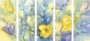 5-dílný obraz akvarelové žluté tulipány - 100x50 cm