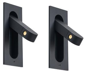 Sada 2 moderních nástěnných svítidel černá vč. LED a portu USB-C - Hilton