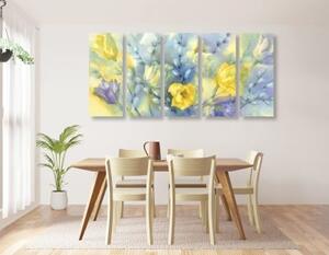 5-dílný obraz akvarelové žluté tulipány - 100x50 cm