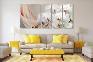 5-dílný obraz bílá orchidej na plátně - 100x50 cm