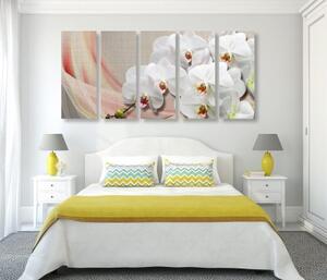 5-dílný obraz bílá orchidej na plátně - 100x50 cm