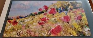 5-dílný obraz malované máky na louce - 100x50 cm