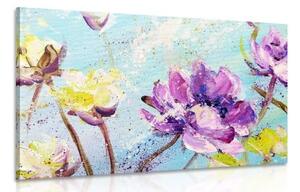 Obraz malované fialové a žluté květy - 60x40 cm