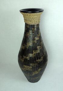 Váza NATURE 5 tmavá, keramika, ruční práce, pravé listy, Indonésie