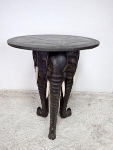 Odkladací stolek kulatý černý, dřevo - 3 ELEPHANTS, ruční práce, Indonésie