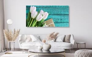 Obraz kytice tulipánů a obálka - 100x50 cm