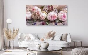 Obraz slavnostní květinová kompozice růží - 100x50 cm