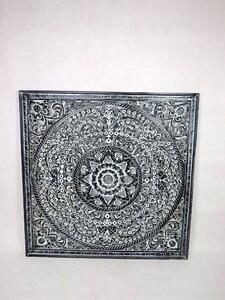 Závěsná dekorace Mandala, šedá, 110x110 cm, exotické dřevo, ruční práce