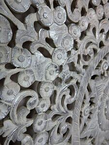 Závěsná dekorace Mandala bílá - stříbrná, 110x110 cm, ruční práce, exotické dřevo