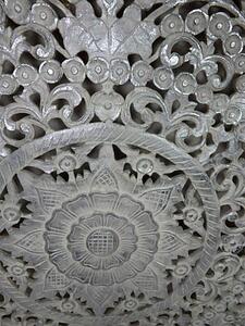 Závěsná dekorace Mandala bílá - stříbrná, 110x110 cm, ruční práce, exotické dřevo