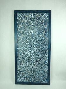 Nástenná dekorace - panel FLOWER modrý, dřevo, ruční práce 160x80 cm