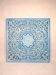 Závěsná dekorace Mandala modrá 110x110 cm, exotické dřevo, ruční práce