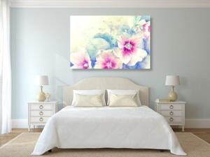 Obraz akvarelový ilustrace růžových květů - 60x40 cm