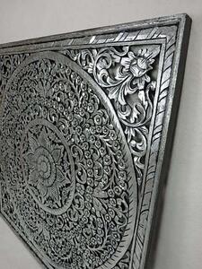 Závěsná dekorace Mandala stříbrná, 110x110 cm, ruční práce, exotické dřevo