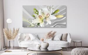 Obraz bílá lilie na zajímavém pozadí - 100x50 cm