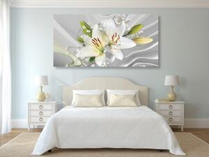 Obraz bílá lilie na zajímavém pozadí - 100x50 cm