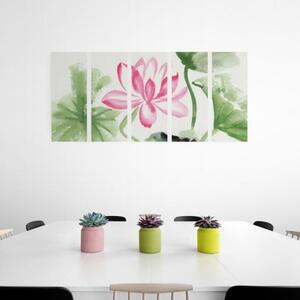 5-dílný obraz akvarelový lotosový květ - 100x50 cm