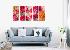5-dílný obraz malované květinové zátiší - 100x50 cm