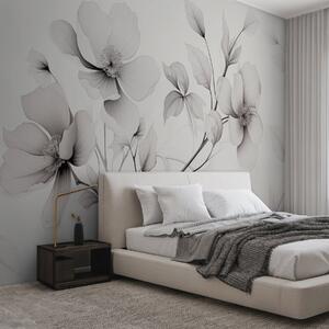 Fototapety Černé a bílé květiny s elegantními liniemi na šedém pozadí, Fototapety květiny, w09271 : uwalls.cz
