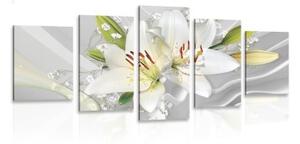 5-dílný obraz bílá lilie na zajímavém pozadí - 100x50 cm