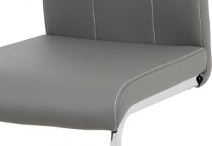 Jídelní židle RIVONA — chrom, ekokůže šedá , bílé prošití