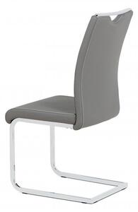 Jídelní židle RIVONA — chrom, ekokůže šedá , bílé prošití