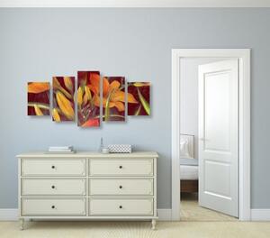 5-dílný obraz probuzení oranžové lilie - 100x50 cm