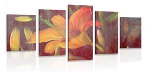 5-dílný obraz rozkvět oranžové lilie - 100x50 cm