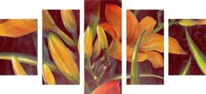 5-dílný obraz probuzení oranžové lilie - 100x50 cm