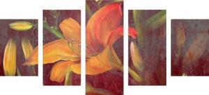 5-dílný obraz rozkvět oranžové lilie - 100x50 cm