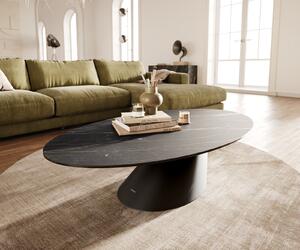 DELIFE Konferenční stolek Edge oválný 140x80 cm keramika Laminam® Noir Desir hnědá Conis kov černá