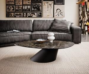 DELIFE Konferenční stolek Edge organický 140x76 cm keramika Laminam® Emperador Extra Lucidato tmavě hnědá Conis kov černá