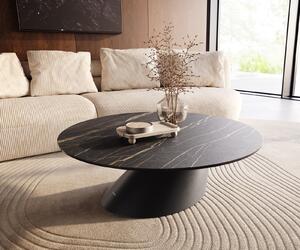 DELIFE Konferenční stolek Edge kulatý 100x100 cm keramika Laminam® Noir Desir hnědá Conis kov černá