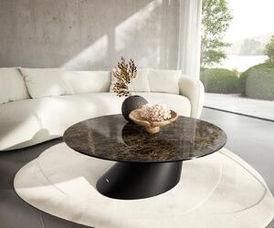 DELIFE Konferenční stolek Edge kulatý 100x100 cm keramika Laminam® Emperador Extra Lucidato tmavě hnědá Conis kov černá