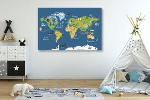 Obraz mapa světa pro děti - 60x40 cm