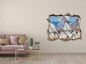 Nálepka fototapeta 3D Bílí koně pláž nd-k-95257914