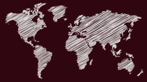 Obraz šrafována mapa světa na bordovém pozadí - 60x40 cm