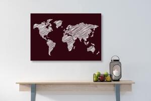 Obraz šrafována mapa světa na bordovém pozadí - 60x40 cm
