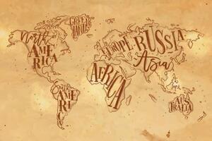 Obraz moderní mapa světa na vintage podkladě - 60x40 cm